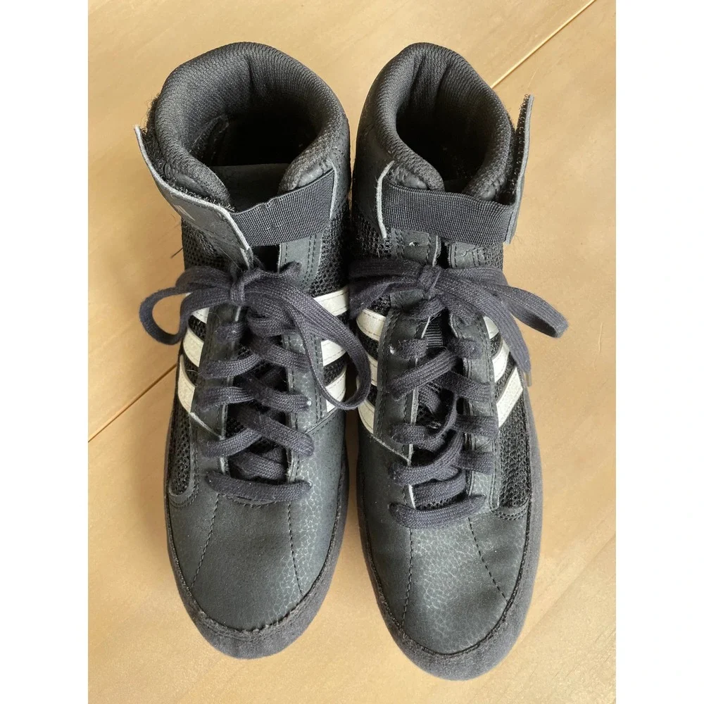 Adidas Black Wrestling Shoes High Top Lace Up Ankle Strap Mens Kids Youth US 5.5